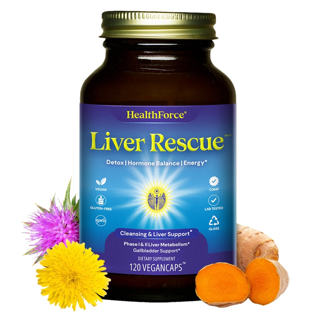 HealthForce SuperFoods Liver Rescue - Natural Liver Cleanse - with Milk Thistle & Dandelion Root - Gluten- Free & Vegan - 120 Capsules