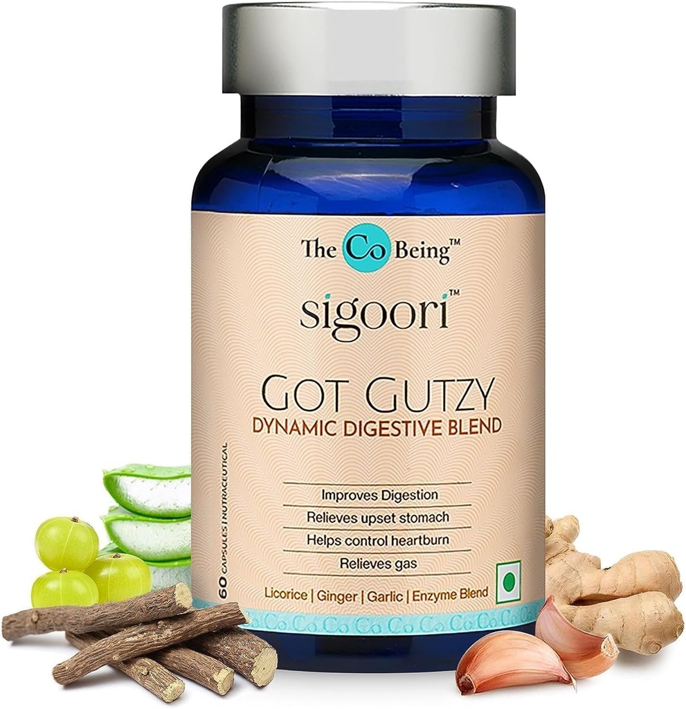 Suplemen Kesehatan Gut untuk Pria dan Perempuan, Got Gutzy, Berisi Turmeric, Ginger, Licorice, Aloe Vera dan Digetical Enzymes, untuk Digetical Health, Acidity, Constipation, Nausea, 60 Capsules.