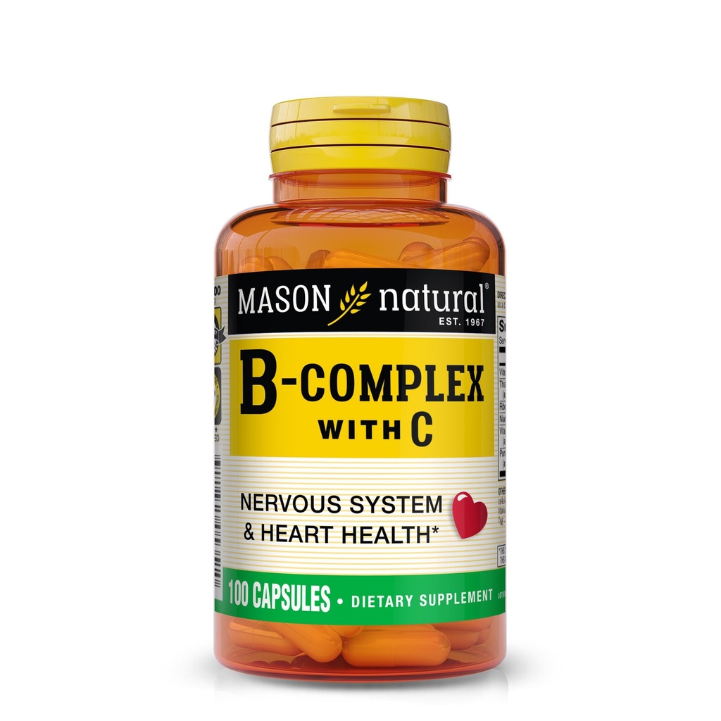 MASON NATURAL B- Complex with Vitamin C - Nervous System & Heart Health Support - 100 Capsules