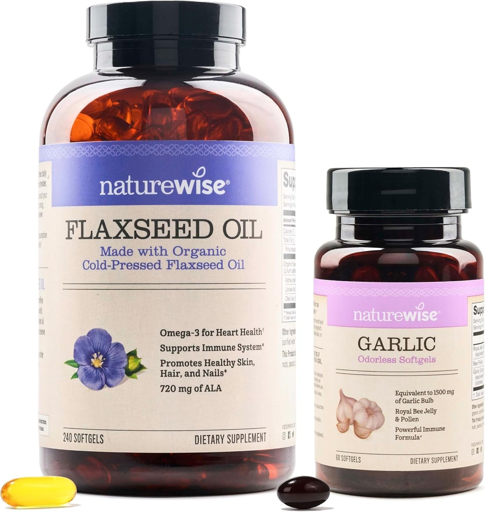 Naturrewise Organic Flaxseed Oil Max 720mg ALA 124; Potency Tinggi Flax Oil Omega 3 Odorlic Softgeels 1500mg Dukung Teeth & Imune System Health