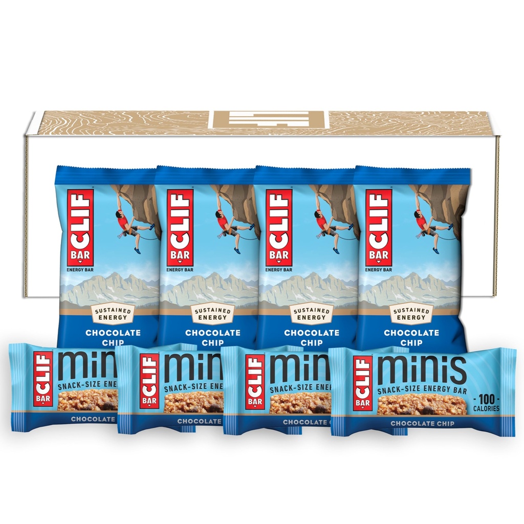 CLIF BAR - Chocolate Chip - Full Size and Mini Energy Bars - Made with Organic Oats - Non-GMO