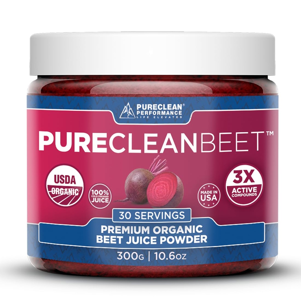 PureClean Beet Premium Beet Powder - 100% Dukungan Nitric Oxide untuk Clinically- Proven 3X Greater Circulation, Endurance & Energy - Proughtly Cold- Dipaksa, Eco Friendly, USA - 30 Servings