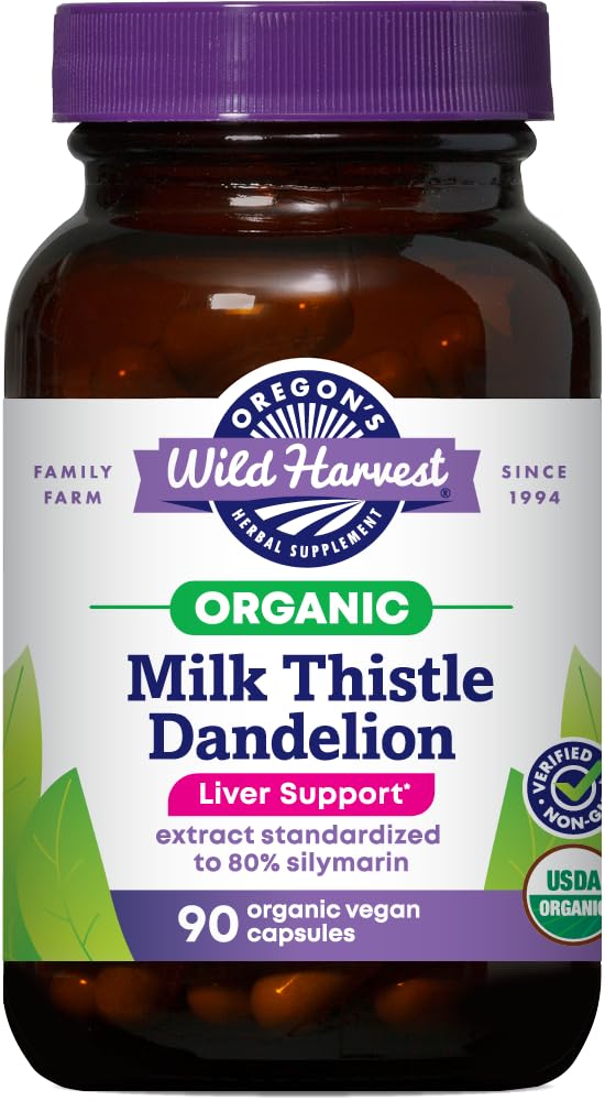 Wild Harvest Oregon menyatakan Susu Organik Thistle Delulon Capsules Liver Dukungan Ekstrak Standardisasi sampai 80% Silymarin, 90 Count