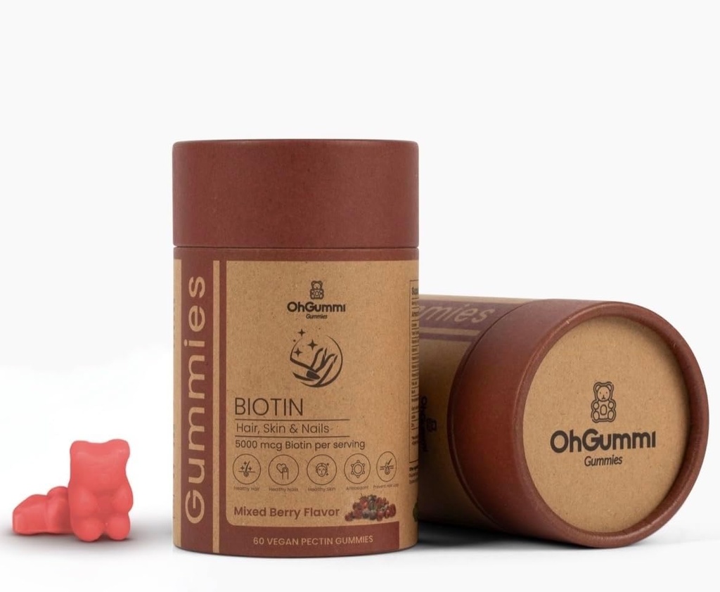 Biotin 5000mcg Gummies dengan VIT A, B12, C, D3, E + Folic Acid (Vegan Biotin)