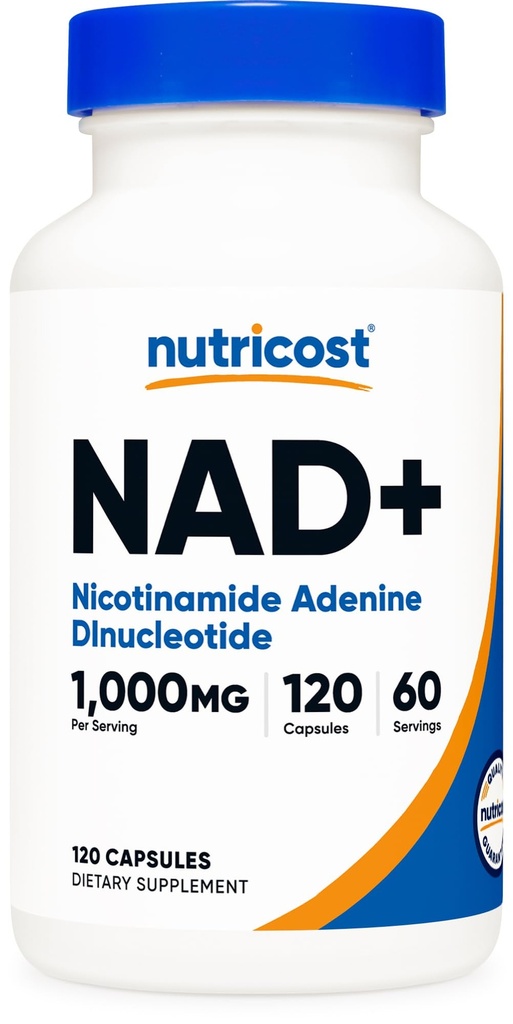 Nuttricost NAD + Supplement 1.000mg per Serving, 120 Capsules (Nicotinamide Adenine Dinucleotide) - 60 Servings, Gluten- Free, Vegan