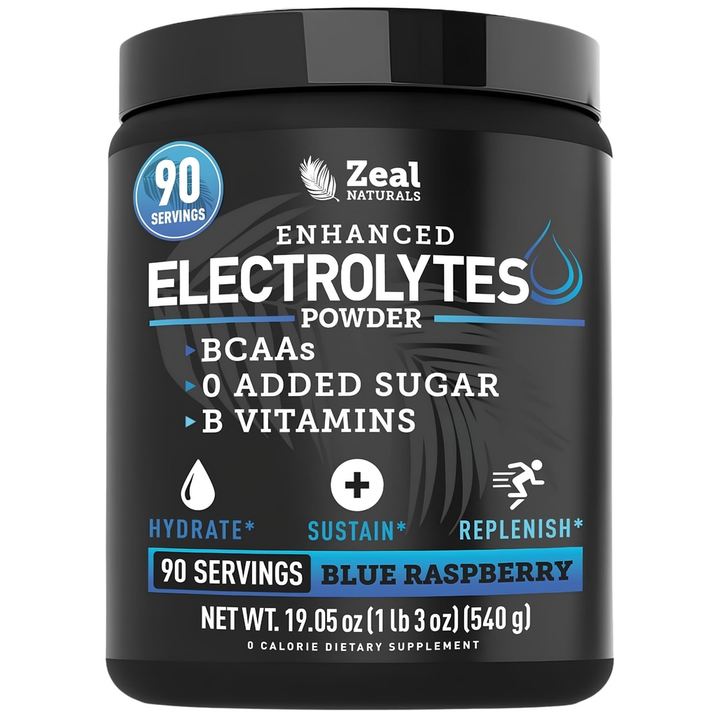 Feal Electrolyte Powder Recovery Drinder (90 Servings = 124; Blue Raspberry) w 0 Sugar + BCAAs + B-Vitamin Electrolite Supplemen w Poteminc & Magnesium for Hydration - Keto Electrolytes