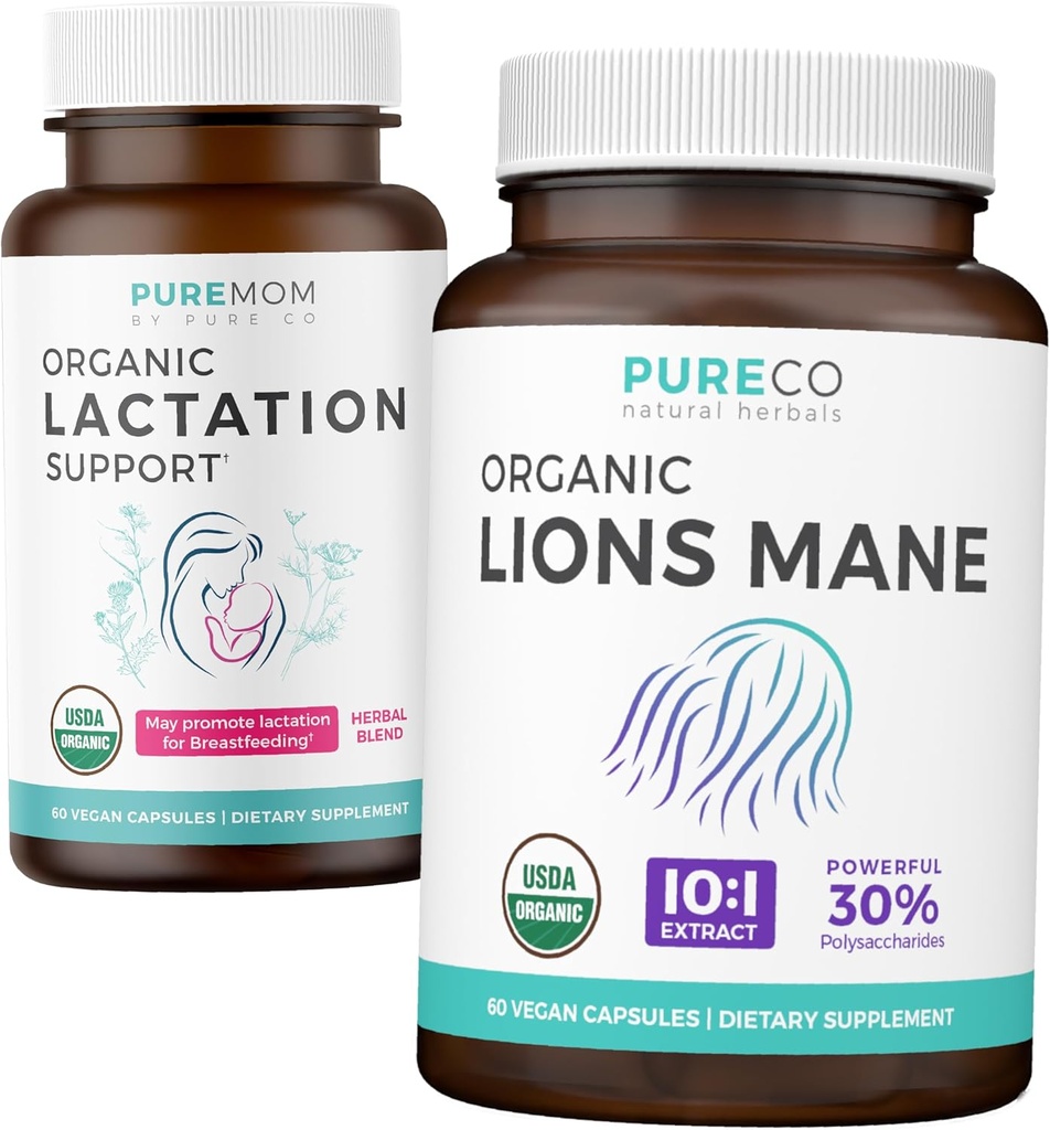 Dukungan Lactation & Lions Mane (1 - Bulan Supply) Bundle Pikiran Ibu dari Lactation Organic - Bantuan untuk Nursing Ibu (60 Capsules) & Organic Lions Jamur Mane 10: 1 Ekstrak (60 Capules)