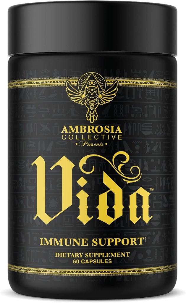 Ambrosia Vida Vida Imunity Support, Elderberry, Vitamin C, Vitamin D dan Zinc Suplemen, Imune System Booster (60 Kapsul)