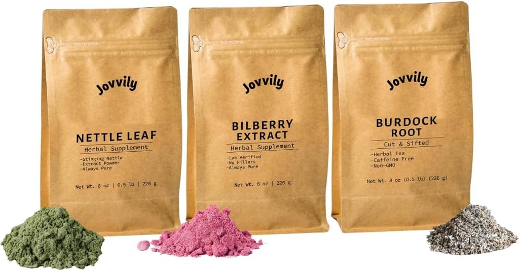 Bubuk Daun Nettle, Bubuk Bilberry Extract, & Burdock Bundle Root - 8 oz - Suplemen & Teas