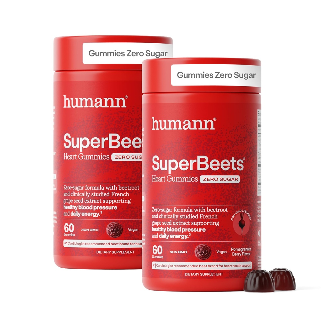 Gummies Jantung SuperBeet - Beet Gummy dengan Dukungan Energi Kesehatan Hati, Ekstrak Benih Grape & Beetroot Powder, Sugar Free - Pomegranate Berry Flavor, 120 Count