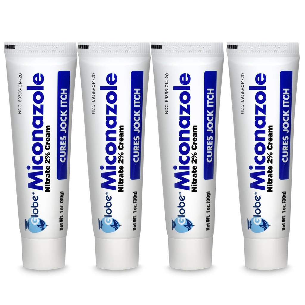 Globe (4 Pack) Miconazole Nitrate 2% Antifungal Cream, Cures Most Athletes Foot, Jock Itch, Ringworm dan More.