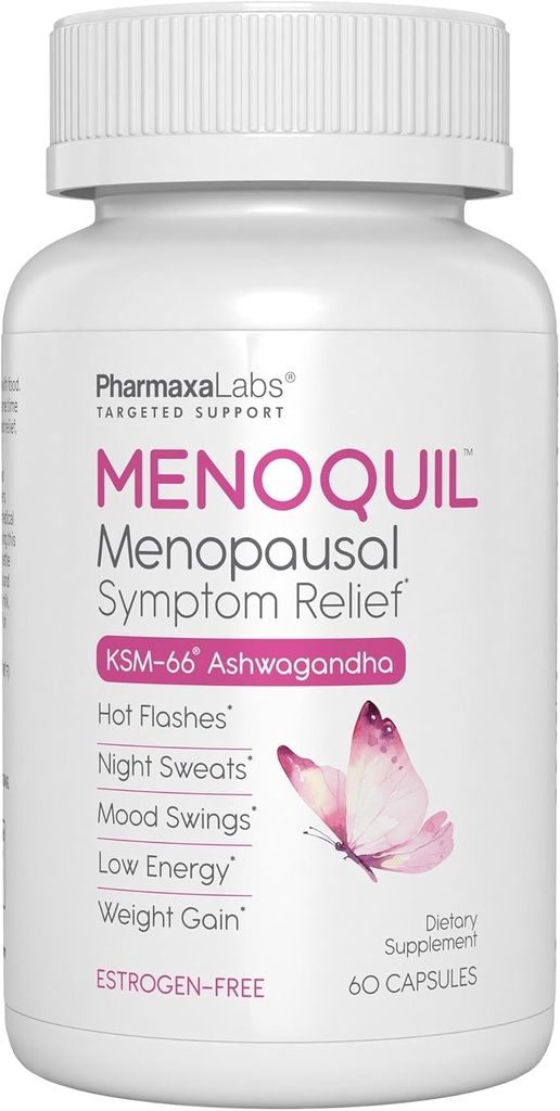 Menopasal Multi- Symptom Relief - Dukungan untuk Hot Flashes, Night Sweats, Mood Swings & Revelful Tidur - Black Cohosh, Ashwagandha, Chasteberry, Soy Isoflavones, Grape Benih & Sage - 60 Capsules