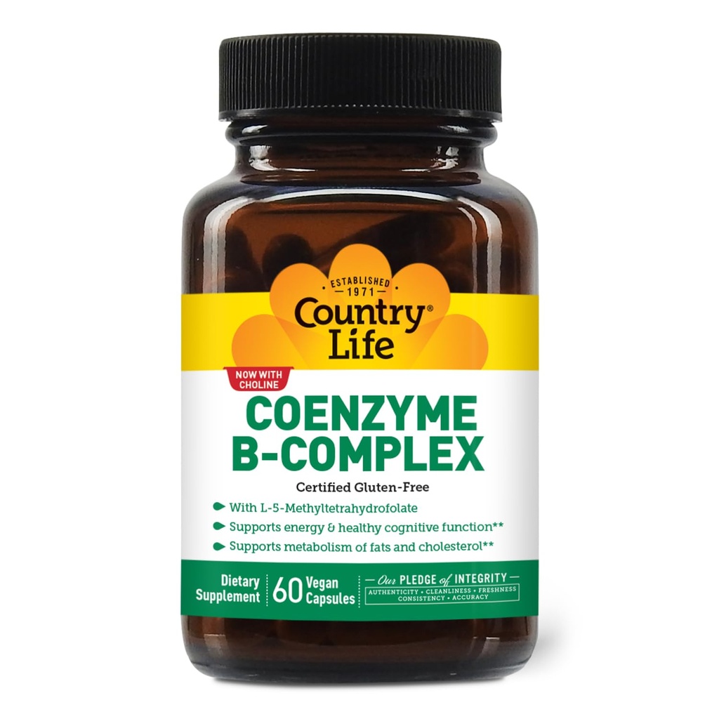 Kompleks Koenzim Hidup Negara B-, 60 Kapsul - Mendukung Energi & Metabolisme, Fungsi Mood & Kognitive - Vegan, Gluten- Bebas, Bioavailable B Vitamin dengan Choline