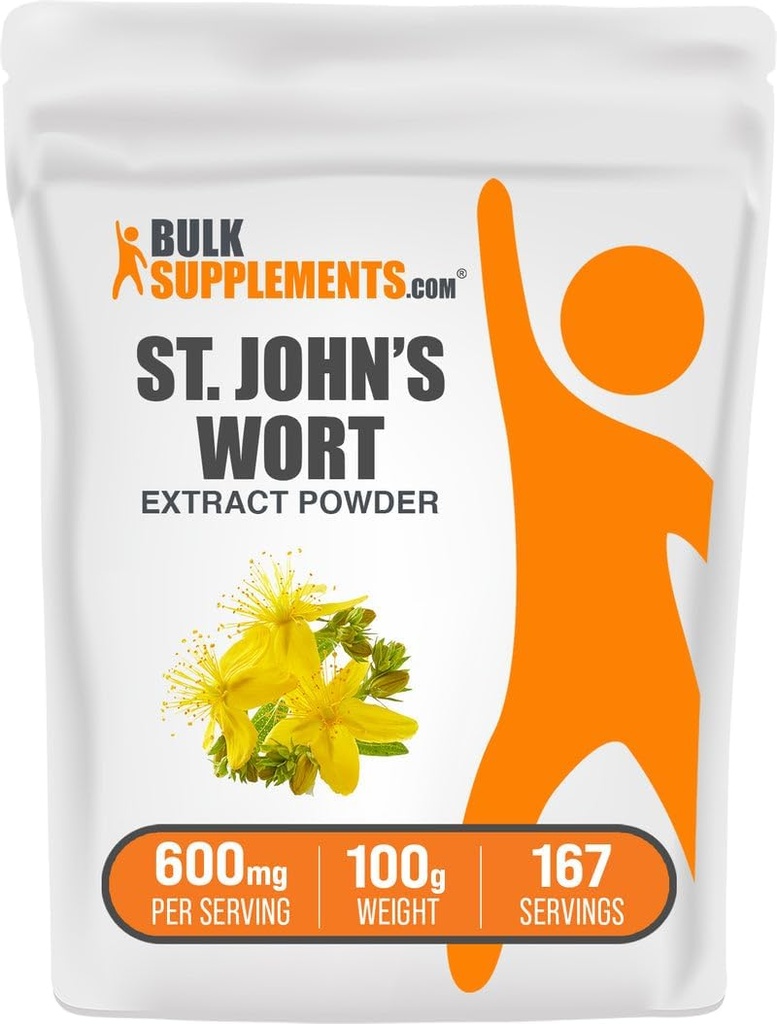 BulkSuplements.com St. John 's Welt Extract - St Johns Welt Suplement, Herbal Suplemen Mood - Vegan & Gluten Bebas, 600mg per Serving, 100g (3.5 oz) (Paket 1)