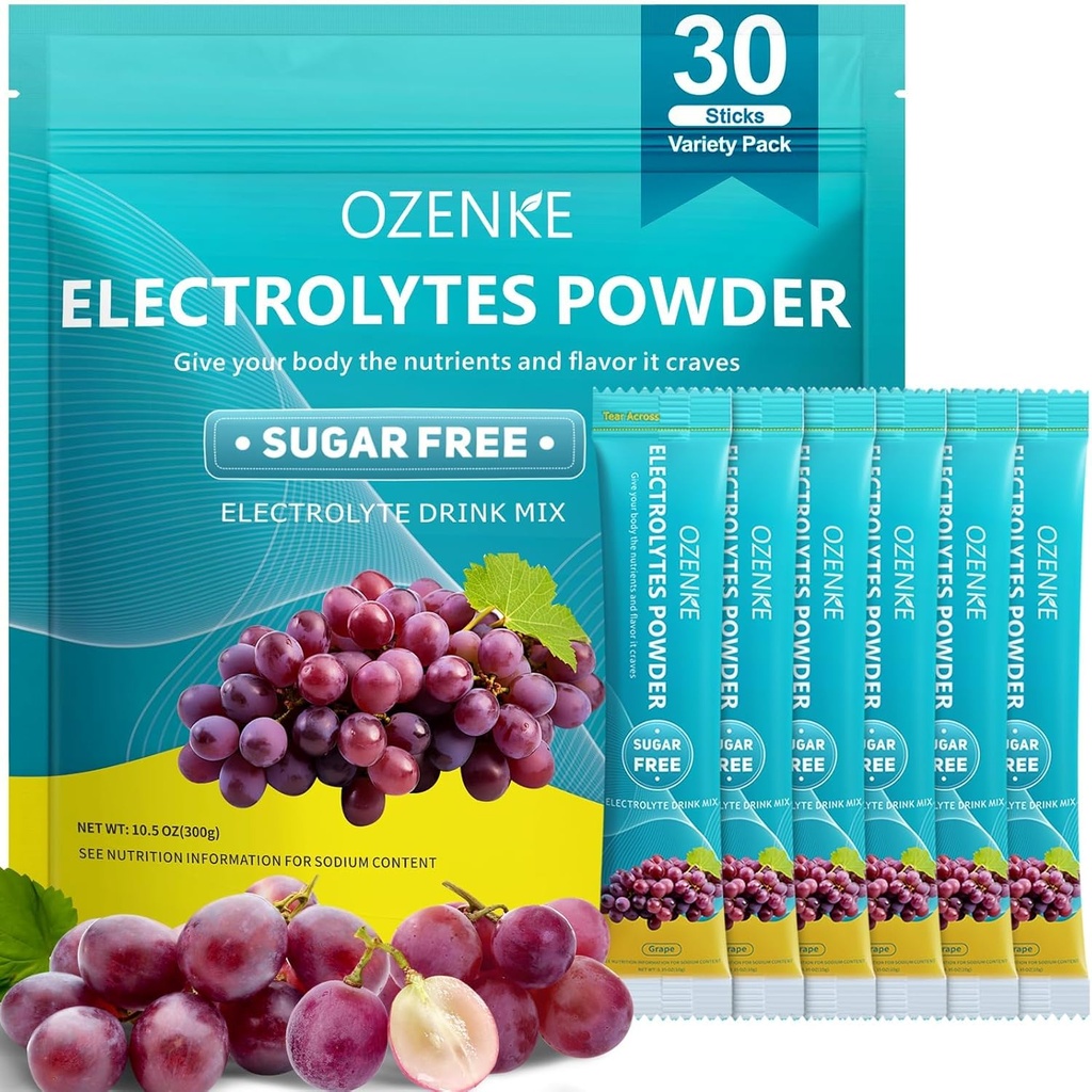 Paket Hidration Sugar Free, Electrolite Drink Mix Portable Hidration Packet for Rapid Hidration, Grape Flavor, 30 Sticks