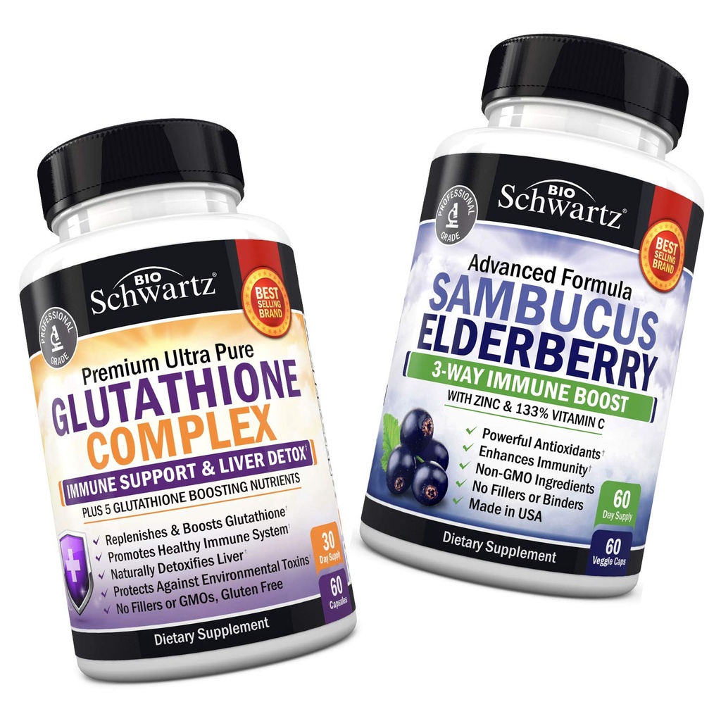 Kompleks Glutathione dengan Extract Milk Thistle, Vitamin C & Quercetin + Sambucus Elderberry dengan Zinc & Vitamin C - Natural Antioksidant Formulas - Promes Liver & Imune Dupport