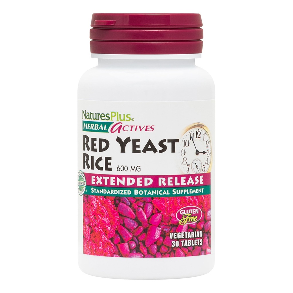 Natures Plus Herbal Actives Red Yeast Rice, Extended Rilis - 600mg, 30 Vegan Tablet - Herbal Supplemen - Vegetarian, Gluten- Bebas - 30