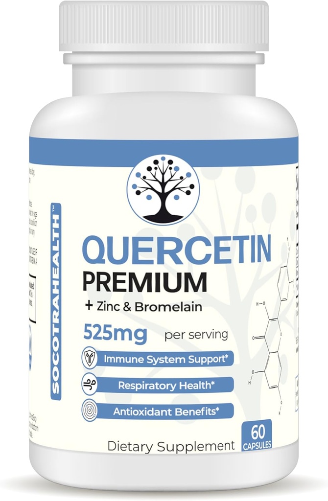 Quercetin Premium dengan Zinc dan Bromelain - Sistem Imune dan Respiratory Health Support - Antioksidant - Non-GMO, Gluten- Free - 60 Vegan Capsules