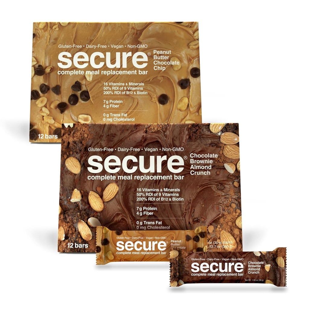 ANDREW LESSMAN Lengkap Penggantian Meal Bars - 7g Vegan Protein Bars. Low Calorie, Gluten dan Dairy- Free 24, Variety Pack: Chocolate Brownie dan Peanut Butter Chocolate Chip)