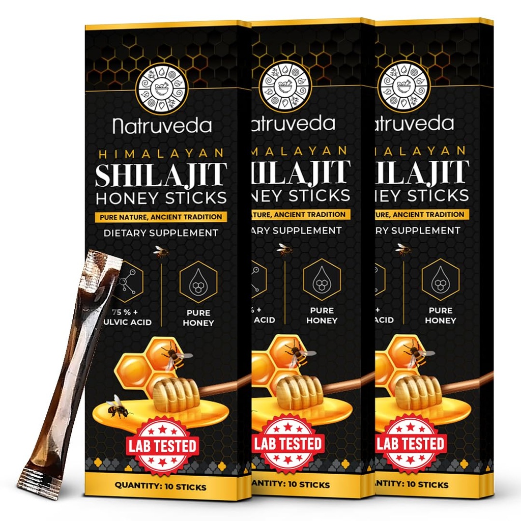 Himalaya Shilajit Honey Sticks for Men & Women - 75% + Fulvic Acid & Trace Minerals - Raw Honey, Saffron & Himalaya Shilajit Resin - Stamina, Performance & Energy Support - (Paket 30)