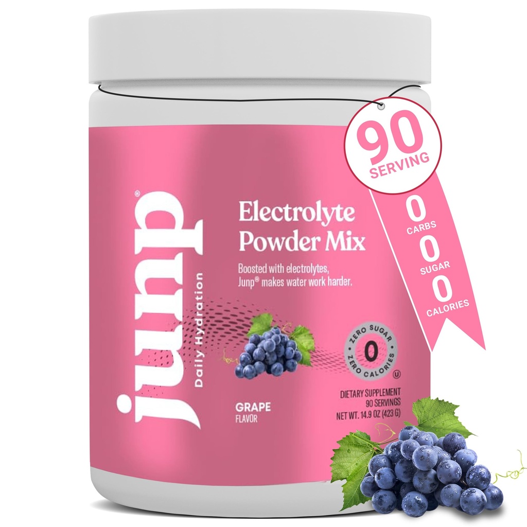 JUNP Electrolytes Powder No Sugar No Carbs - Vine Ricten Grape Keto Electrolite Drink Mix - Powtation & Salt Hydration Powder Electrolite Zero Calorie Sugar Free Electrolite Powder, 90 Servis