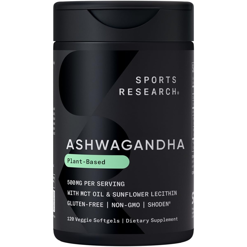 Penelitian Olahraga ® Ashwagandha Softgeels dengan Coconut MCT Oil - Adaptogen Alam Dibuat dengan Shoden ® Ashwa untuk Relaxation, Calm & Sleep Dukungan - Gluten Free & Vegan Friendly - 120 Count