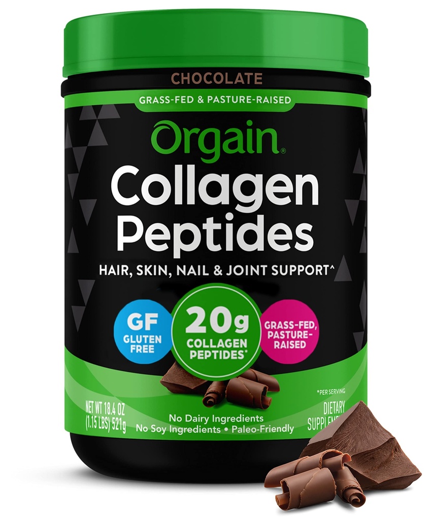 Orgain Hydrolyzed Collagen Peptides Powder For Women & Men, Chocolate, 20g Grass Fed Collagen