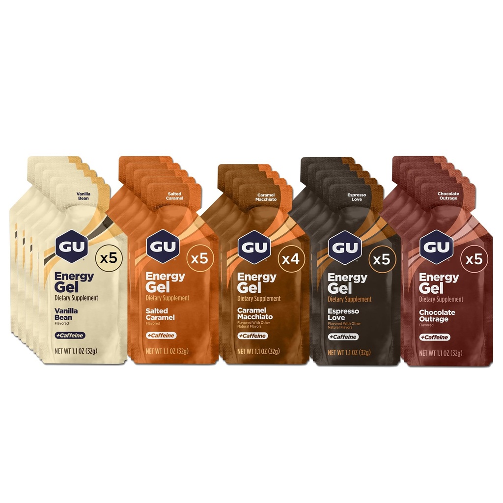 GU Energy Original Olahraga Nutrition Energy Gel, Vegan, Gluten-Free, Kosher, and Dairy-Free On- the Go Energy for any Workout, 24- Count, Assisted Comolgent Flavors