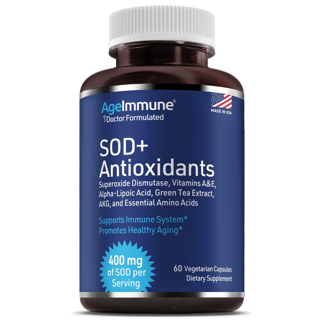 Suplemen Penuaan Penuaan Antioksidasi SOD (SOD Antioksidants) Melengkapi Kesehatan - 400mg Dismutase Superoksida - Alpha Lipoic Acid - L-Arginine -Lysine - AKG - Vitamin A - Vitamin E untuk Suplemen Imune -60 Capsules