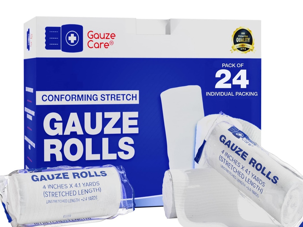 Gauze Rolls Pack berisi 24 - Premium Quality Lint dan Latex- Free 4 inci x 4.1 Yards Stretch Bandages Dirancang untuk Words & Comfort - Ideal untuk digunakan sebagai Mummy wrap