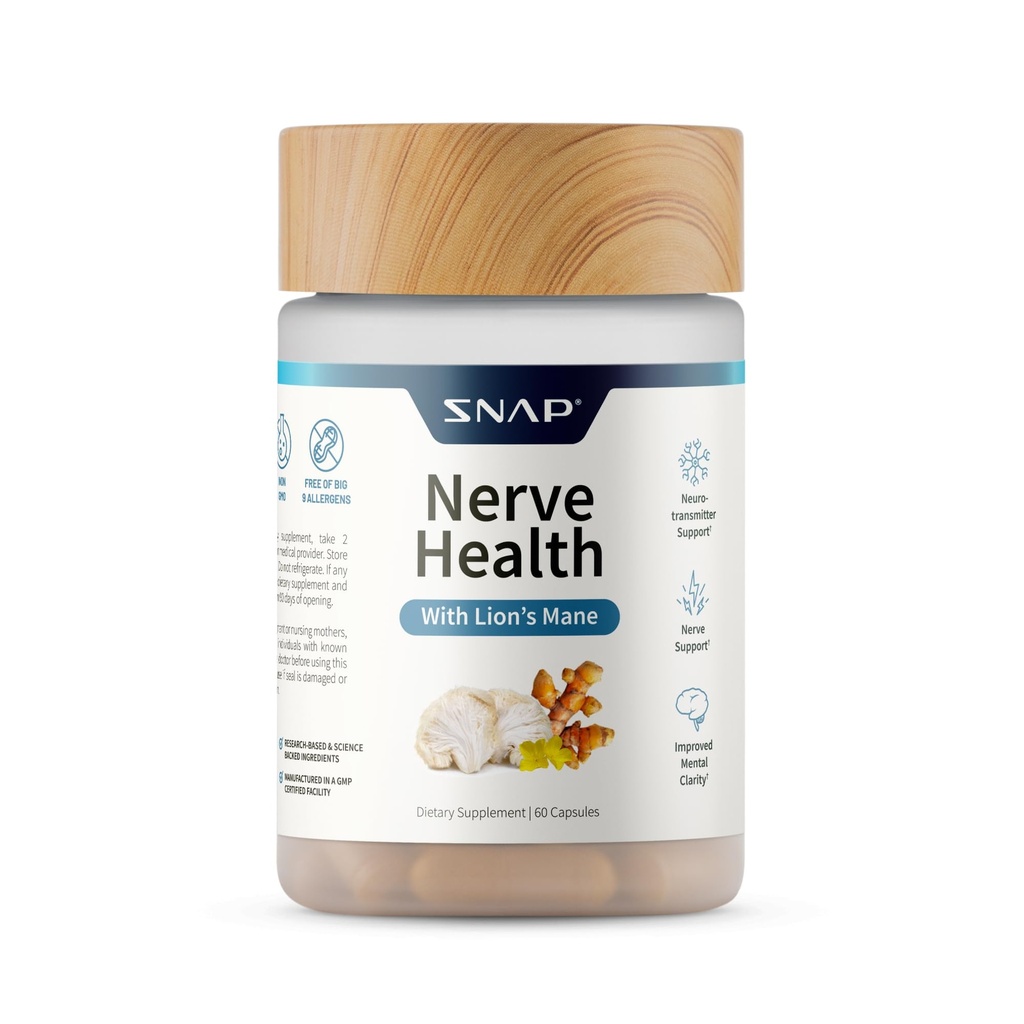 Suplemen Kesehatan Nerve dengan Mane Lion, Turmeric Organik & Herbs - Mental Clarity, Memory, Fokus & Nerve Fungsi - 60 Kapsul