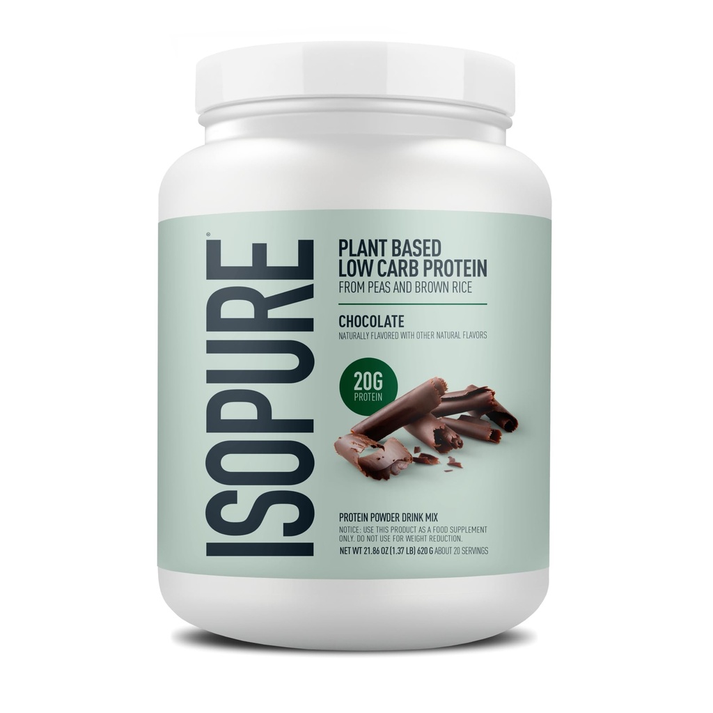 Isopure Plant-Based Protein Powder, Laktosa Free, Gluten Free, With Iron, Chocolate, 20g Plant Protein Per Serving, 1.37 Lbs, 20 Servis