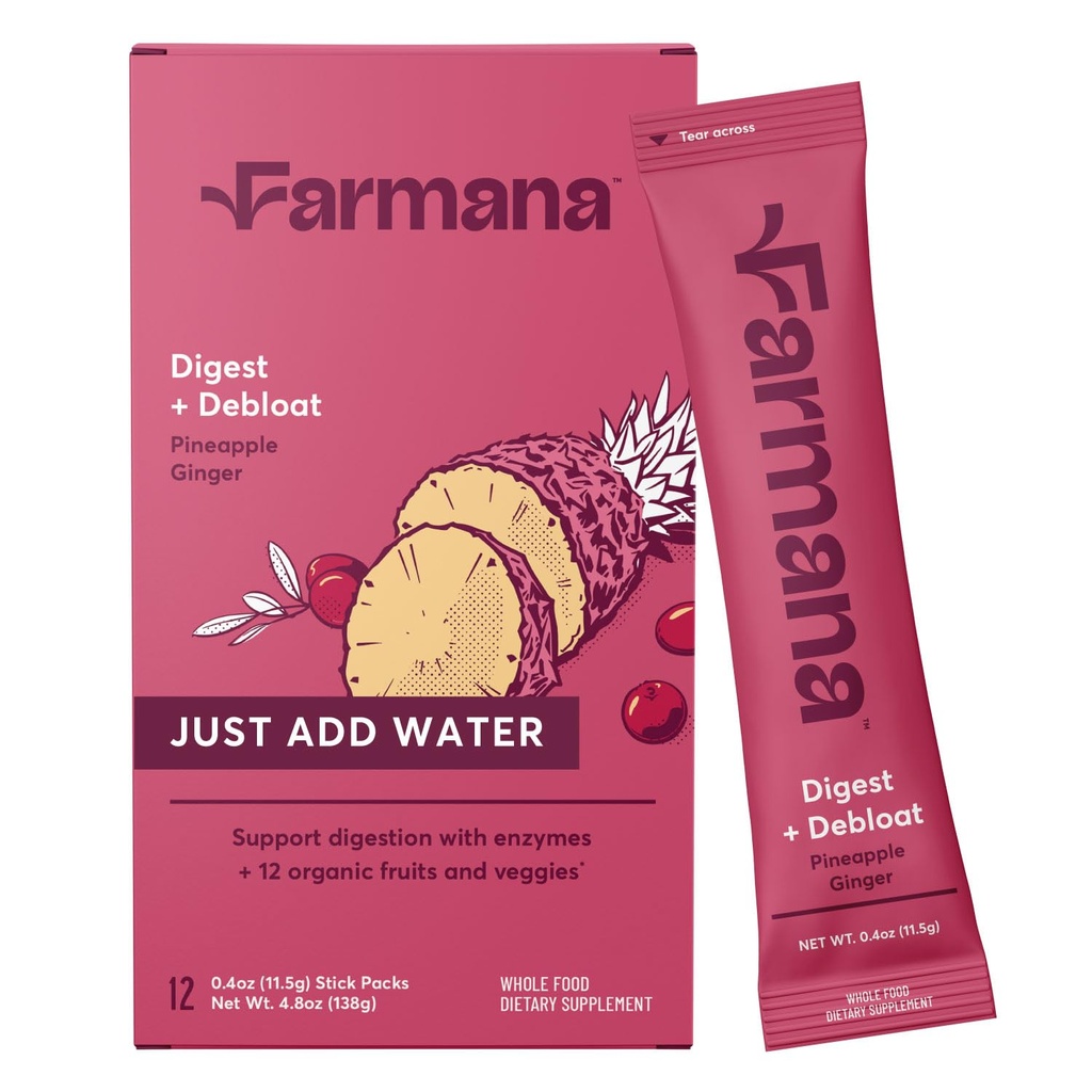 Debloating and Daily Districations Drink Minat - Anti- Bloating and Gut Health Sualth Supplement with Digetical Enzymes, Preposis, dan Organic Superfood - Detox and Debloat - Pineapple Ginger Flavor