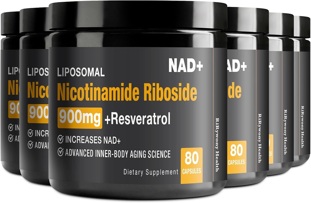 Tambahan NAD - NAD + dengan Nicotinamide Riboside (NR) dan Resveratrol Quercetin 900mg Pure Organik NAD Plus untuk Perbaikan Sipil Berat Sel Agreed Fungsi Otak, 80 Capsules (Paket 6)
