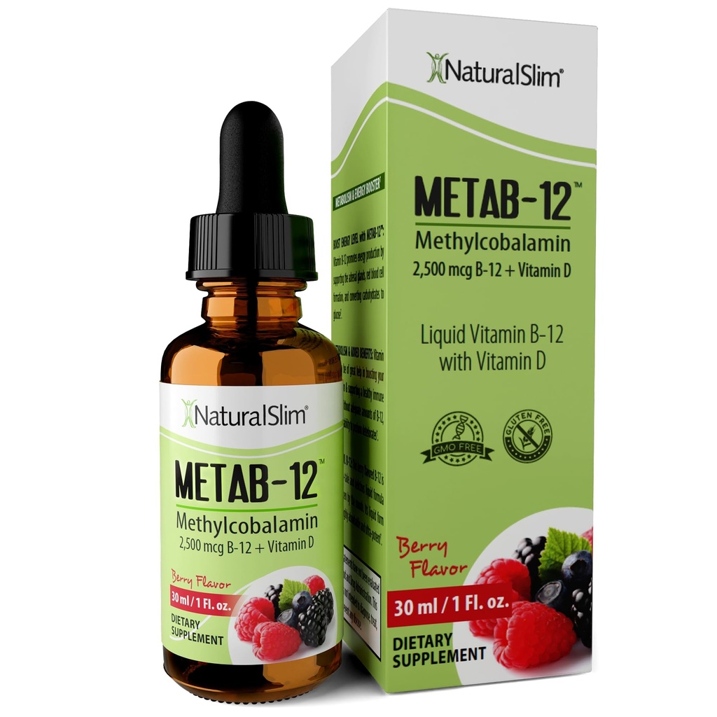 Liquid B12 Vitamin dengan Vitamin D - Metamin - 12 Methylcobalamin 2500 mcg B12 Sublinual Drops for Metabolisme, Energy, & Imune Dukung - Berry Flavor 1 flf oz