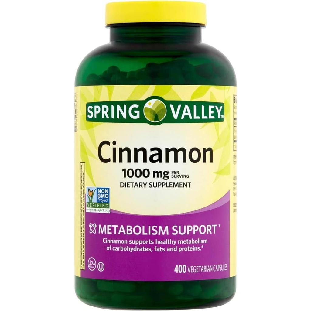 Spring Valley Cinnamon Dieter Suplemen, 1000 mg, 400 Vegetarian Capsules - Metabolisme Dukungan. Termasuk Sticker.