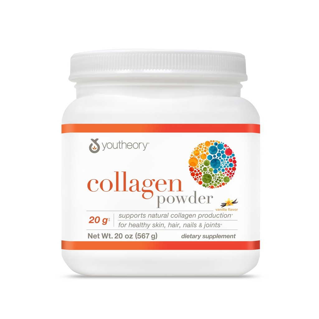 Youtheory Collagen Powder - with Amino Acids, Mineces, Vitamin C & B7 (Biotin) - Support Heally Bones, Muscles, Nails, Skin & Joints * - Hydrolyzed - Vanilla - 20 oz (21 Hamba)