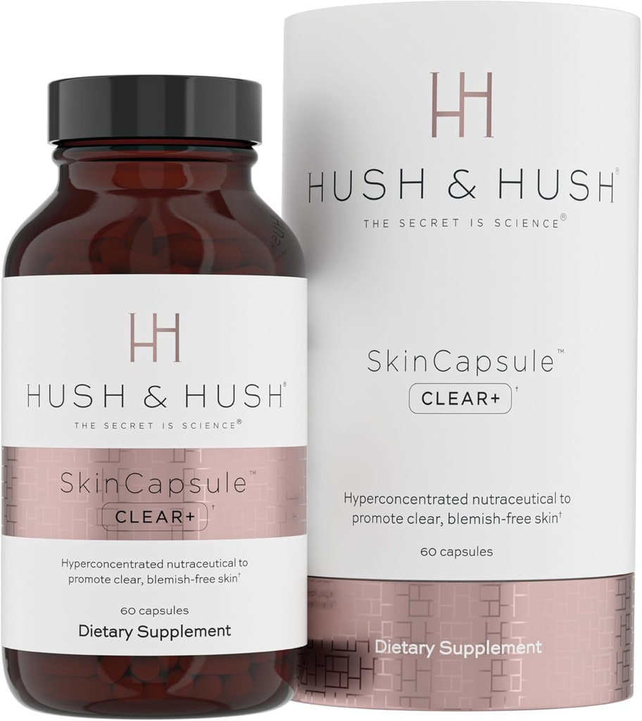 Hush & Hush SkinCapsule +, Skin Care Suplement, Vegan, Achne Treatment for face, Clean Nutraceuticals Suplemen Yang Berisi Vitamin A, Turmeric, Dandelion Root, Zinc - 60 Capsules