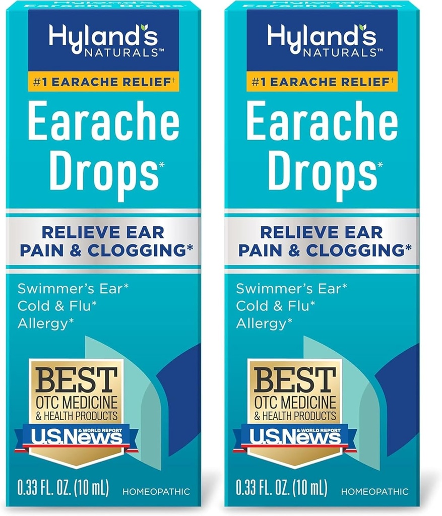 Hyland 's Earache Drops, Natural Relief of Swimmer' s Ear, Cold and Flu, Allergy Symptoms, Ages 4 and up: (2 Pack)