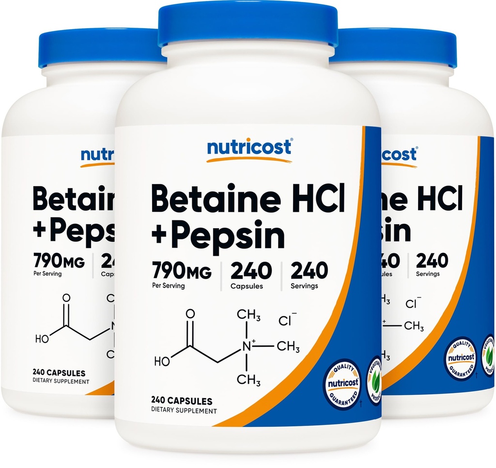 Betaine HCI + Pepsin 790mg, 240 Capsules, 3 Botol (720 Kapsul)