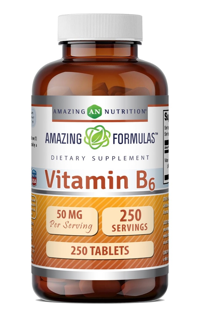 Menakjubkan Formulas Vitamin B6 Pyridoxine 50mg 250 Tablet Tambahan 124; Non GMO 124; Gluten Free 124; Dibuat di AS