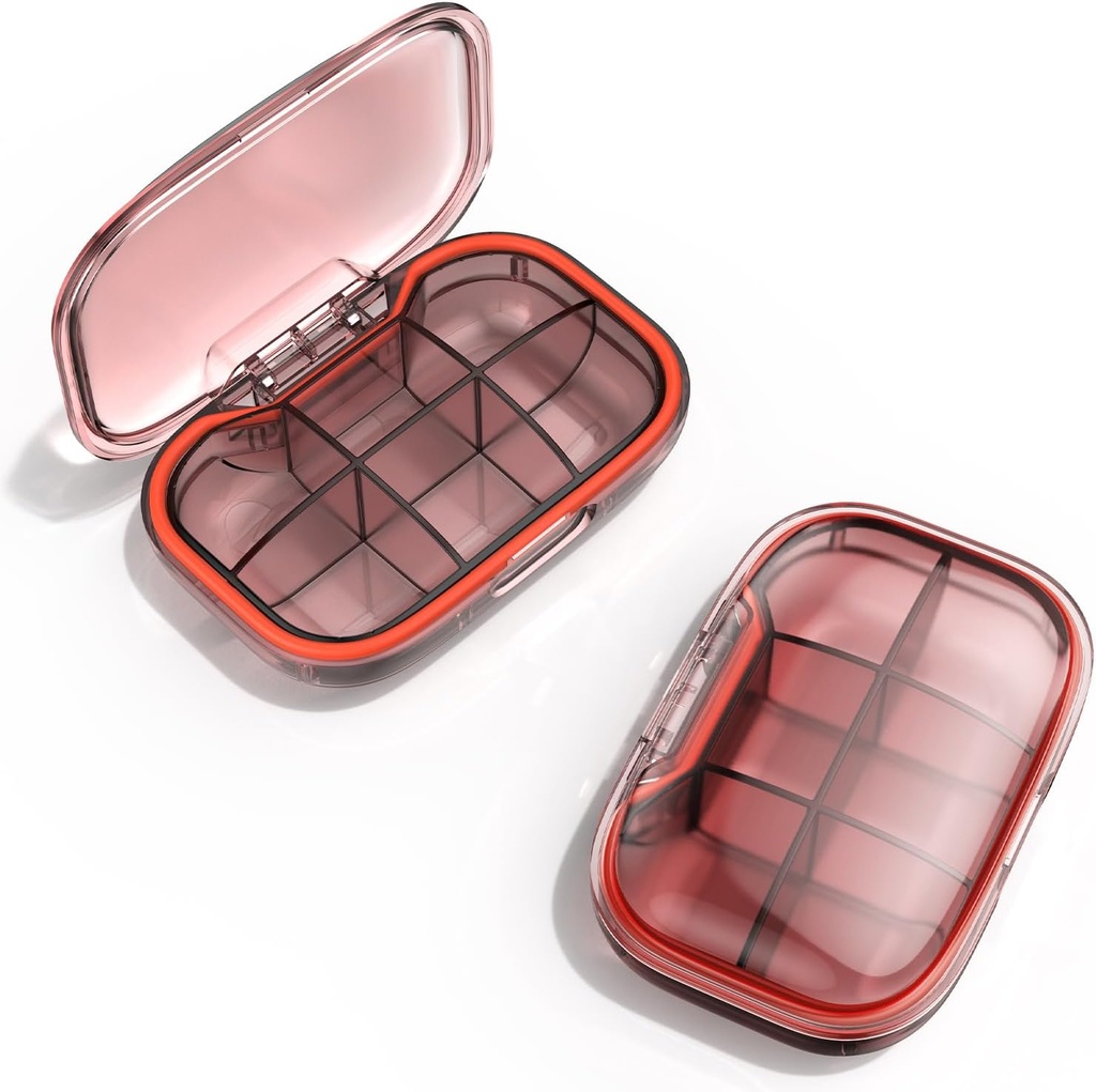 6 Kompartemen Kotak Pill Travel, Moizer Organizer Pill Kasus Bukti, Kotak Pil Kecil untuk Purse Pocket, Daily Portable Medicine Vitamin Box, Kotak Minyak Ikan, Kotak Tambahan (Orange)