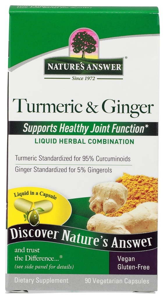 Jawaban Alam Turmeric dan Ginger Capsules 90 Count 124; Gabungan Dukungan 124; Gluten- Gratis 124; Vegan 124; Cacah Tunggal