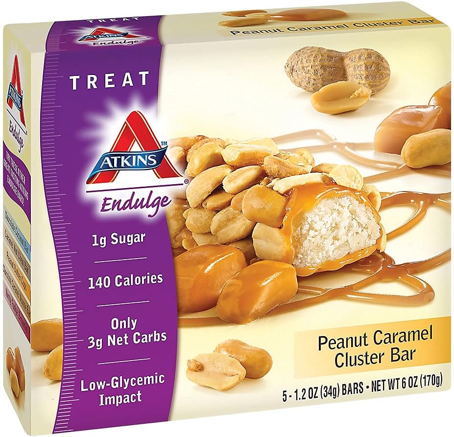 Atkins Peanut Caramel Cluster Bar, Favorit Dessert, High in Fiber, 3g Net Carb, 1g Sugar