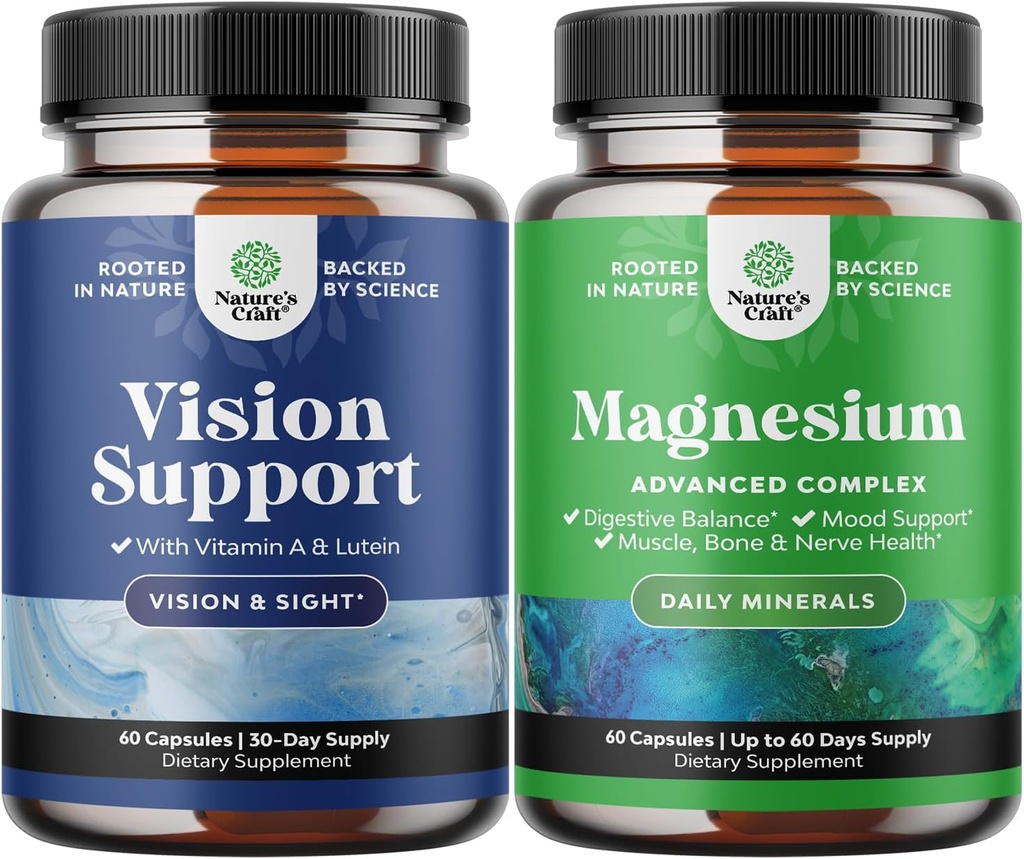 Bundle of Complete Eye Health Supplement for Adustles Dry Eyes Pressure and Blue Light Protection and High Absorpsi Magnesium Complex Supplemen Attable and Mood Support