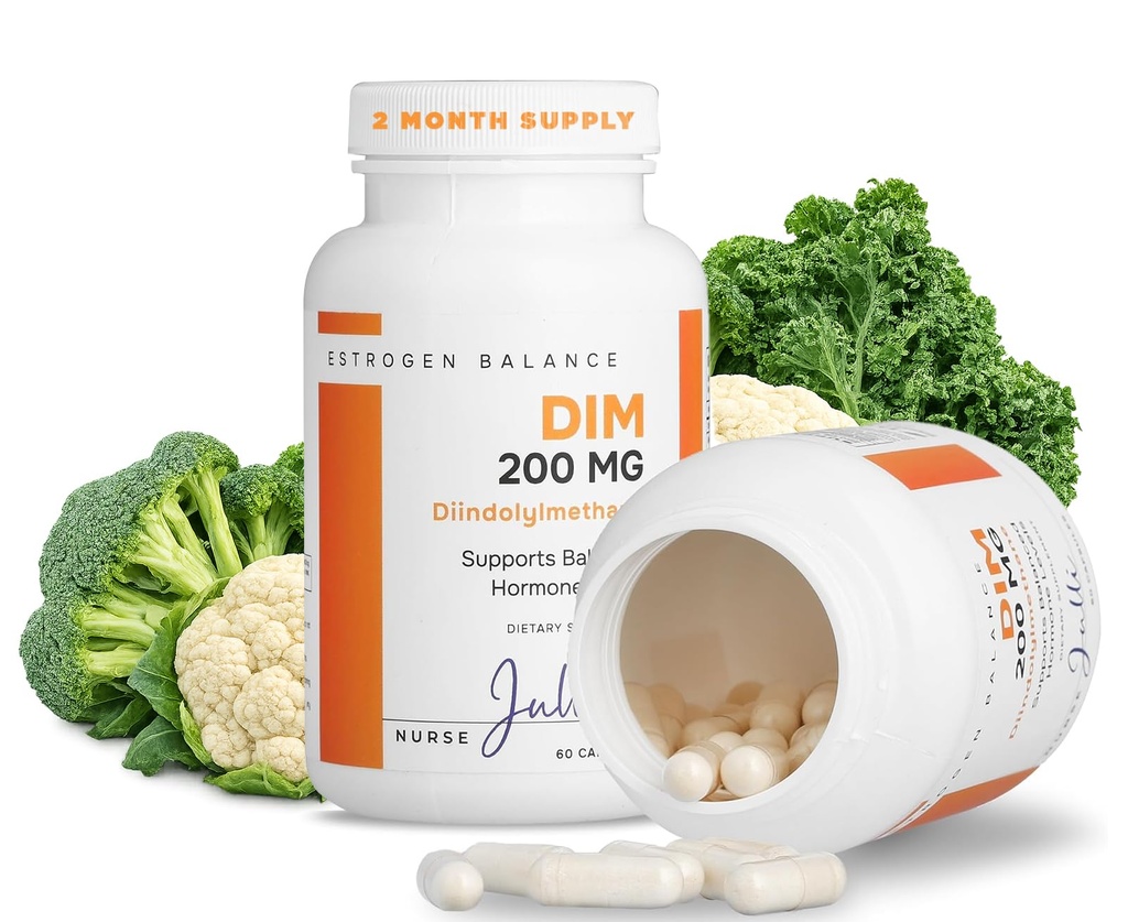 DIM Estrogen Suplement for Women - Hormone Balance & Harmony Dukungan untuk Menopause, PCOS & Hormonal Acne dengan Antioksidant Properti - 200 Mg, 60 Cacah (Paket 1)