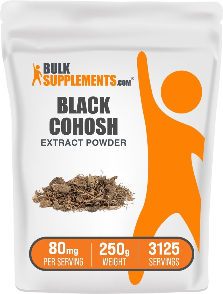 BulkSuplements.com Black Cohosh Extract Powder - dari Black Cohosh Root, Herbal Suplemen - Vegan & Gluten Bebas, 80mg per Serving, 250g (8.8 oz) (Paket 1)