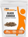 BulkSuplements.com Black Cohosh Extract Powder - dari Black Cohosh Root, Herbal Suplemen - Vegan & Gluten Bebas, 80mg per Serving, 250g (8.8 oz) (Paket 1)