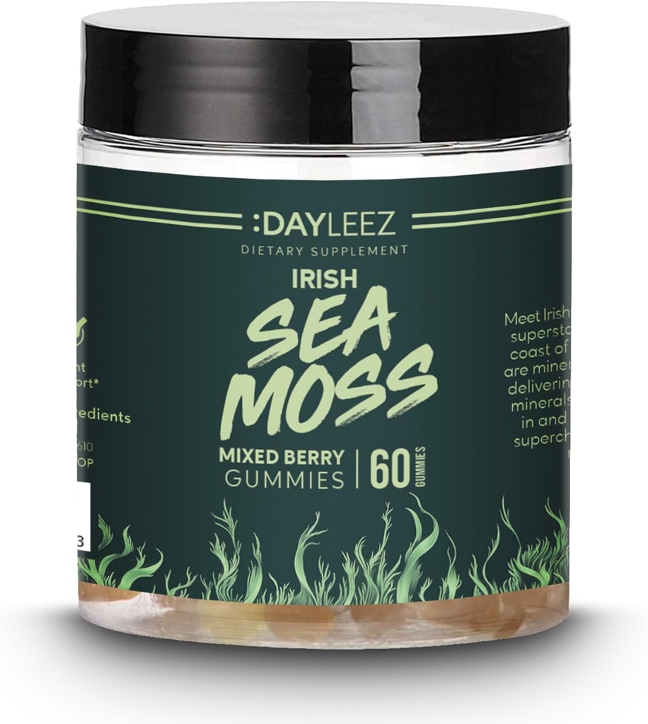 Irish Sea Moss Gummies - Natural Immune Support & Digetical Health - Vegan, Non- GMO, Gluten-Free - 60 Count - Premium Air Moss Suplemen Energi & Wellness