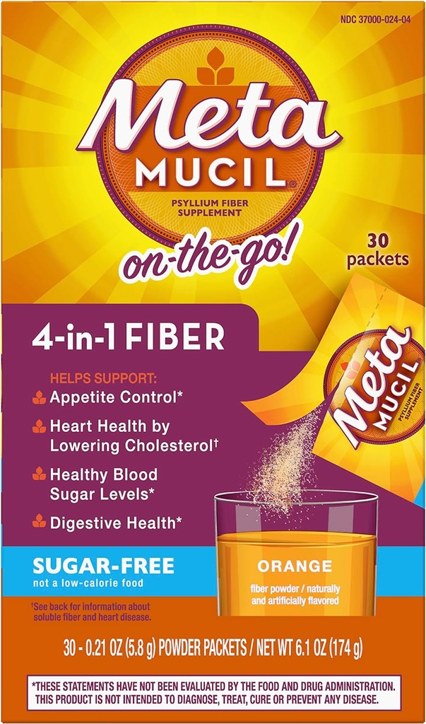 Meducil Fiber 4-in-1 Psyillum Fiber Sugar- Free Powder Single- Save Packet Orange Flavored Drink 2 Box dari 30 Paket (OLD)